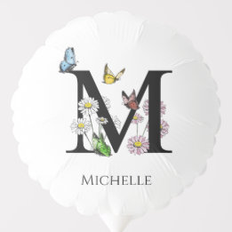 Letter M Floral Butterfly Monogram Initial    Balloon