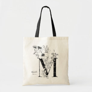 Letter M floral personalised name monogrammed Tote Bag