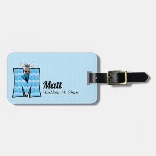 Letter M for Moose in Blue Stripes for Boys Luggage Tag