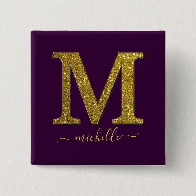 Letter M glitter 15 Cm Square Badge (Front)