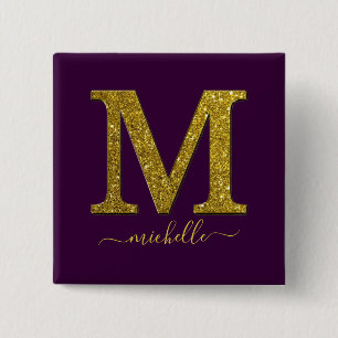 Letter M glitter 15 Cm Square Badge