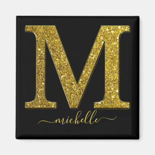 Letter M Gold Glitter Magnet