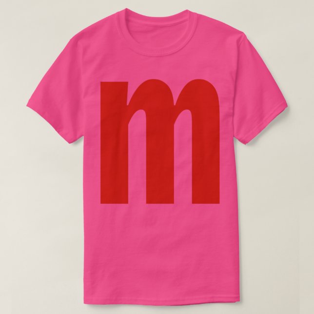 Letter m in Red Text Minimal Typography T-Shirt (Design Front)