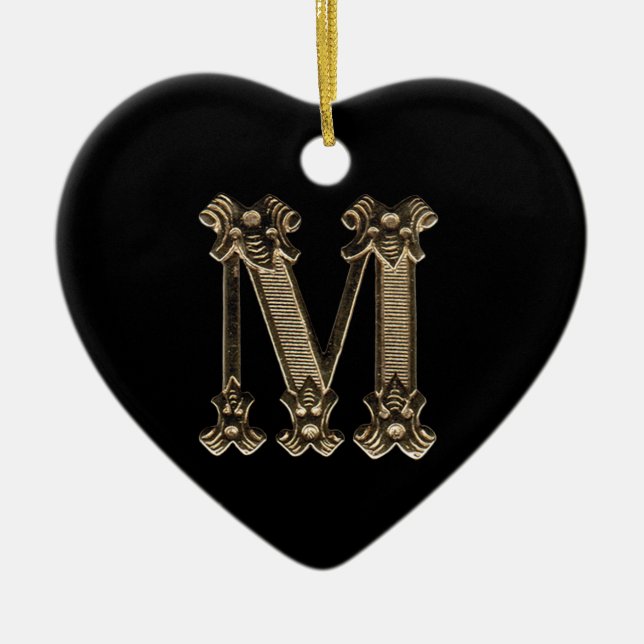 Letter M Initial Heart Shaped Ornament (Front)
