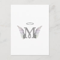 Letter M Initial Monogram with Angel Wings & Halo