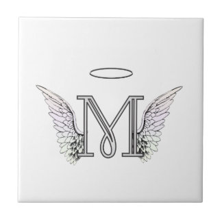 Letter M Initial Monogram with Angel Wings & Halo Tile