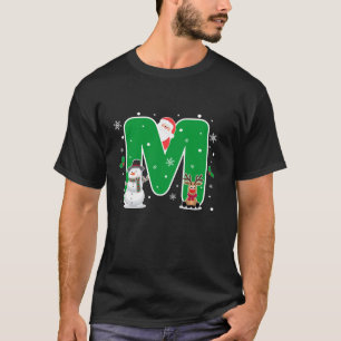 Letter M Initial Name Alphabet Monogram Santa Chri T-Shirt