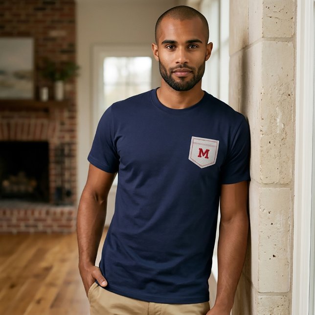 Letter M - Initial Name Alphabet Pocket Side Left T-Shirt (Creator Uploaded)
