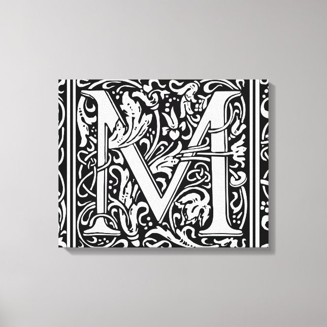 Letter M Mediaeval Monogram Art Nouveau Canvas Print (Front)