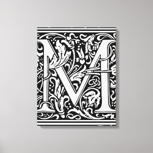 Letter M Mediaeval Monogram Art Nouveau Canvas Print (Front)