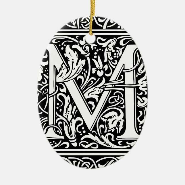 Letter M Mediaeval Monogram Art Nouveau Ceramic Tree Decoration (Front)