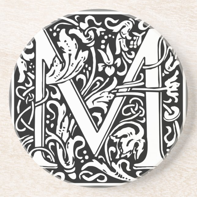 Letter M Mediaeval Monogram Art Nouveau Coaster (Front)