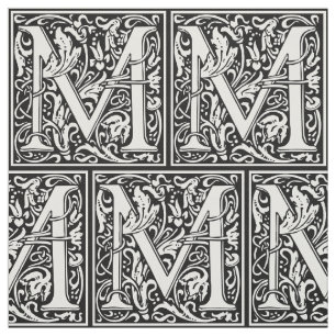 Letter M Mediaeval Monogram Art Nouveau Fabric