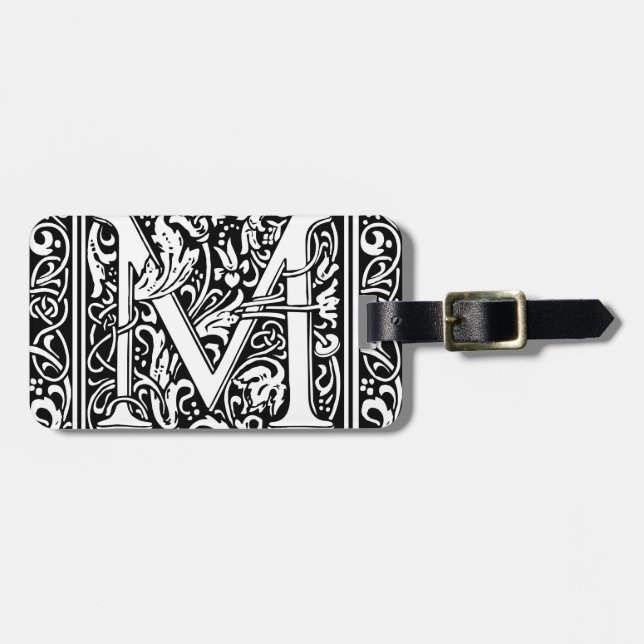 Letter M Mediaeval Monogram Art Nouveau Luggage Tag (Front Horizontal)