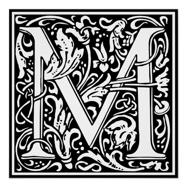 Letter M Mediaeval Monogram Art Nouveau Poster (Front)