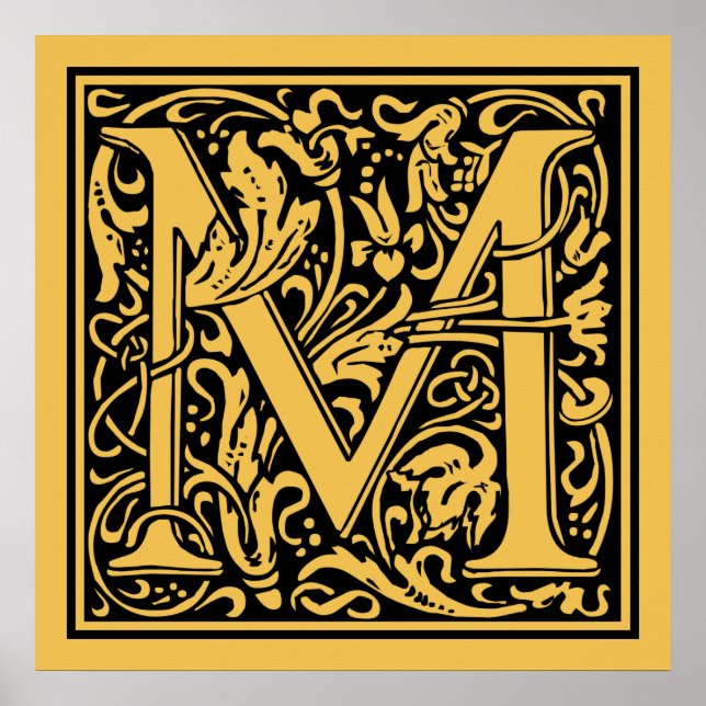 Letter M Mediaeval Monogram Vintage Initial Poster (Front)