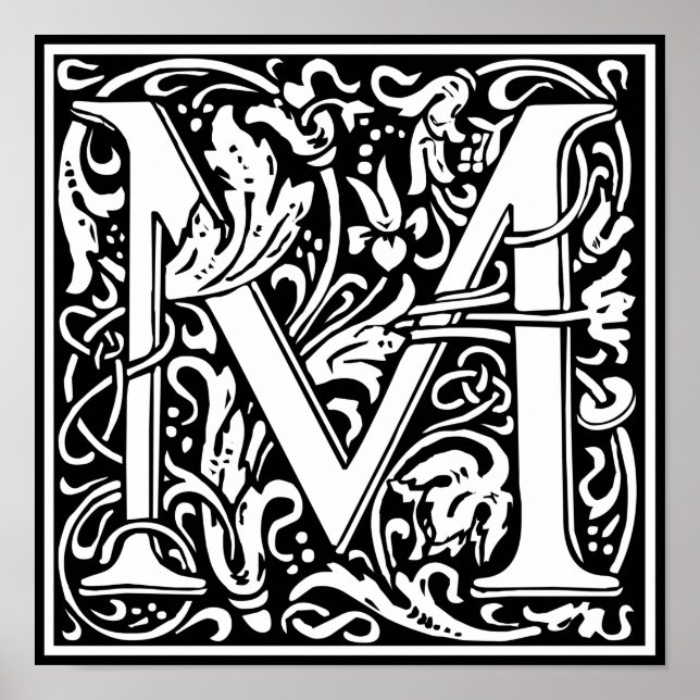 Letter M Mediaeval Monogram Vintage Initial Poster (Front)
