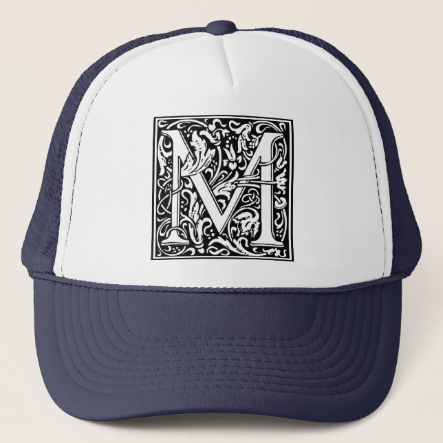 Letter M Mediaeval Monogram Vintage Initial Trucker Hat (Front)