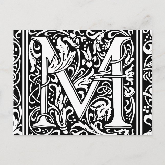 Letter M Medieval Monogram Art Nouveau Postcard (Front)