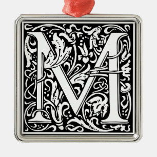 Letter M Medieval Monogram Vintage Initial Metal Tree Decoration