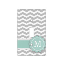 Letter M Mint Monogram Grey Chevron