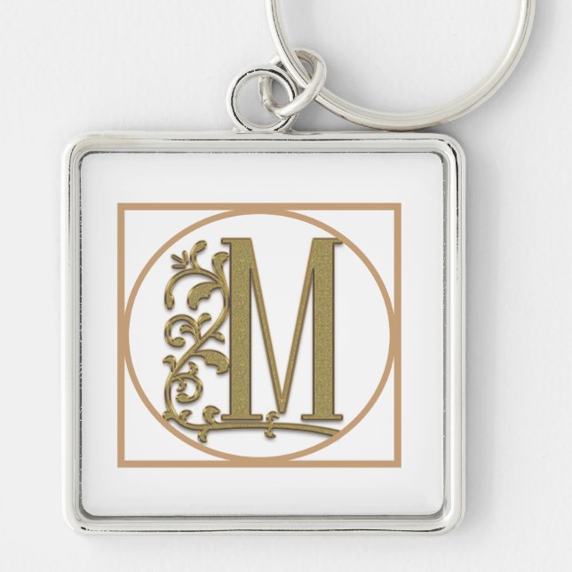 LETTER M MONOGRAM Beautiful Wedding New Home Gift Key Ring (Front)