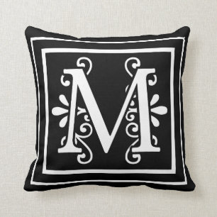 Letter M Monogram Black Cushion