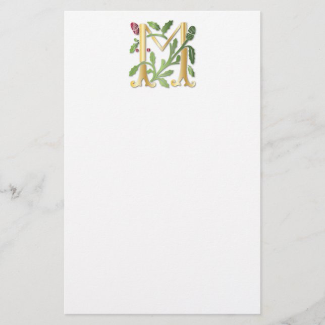 Letter M Monogram Fleur de lis Stationery (Front)