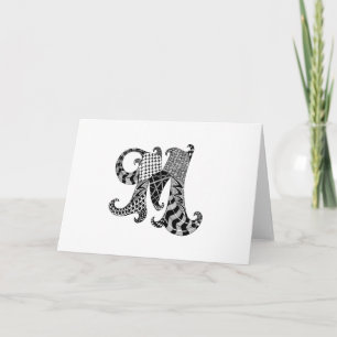 Letter M Monogram in Black and White Note Card