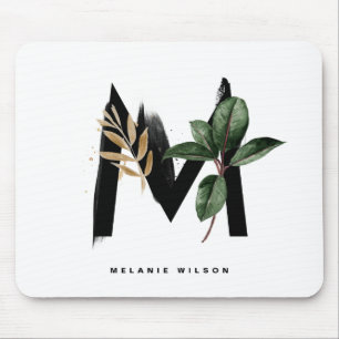 Letter M Monogram Tropical Leaves Personalised Mouse Pad