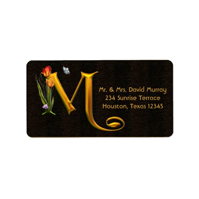 Letter M Monogram Tulips Butterfly Address Labels (Front)
