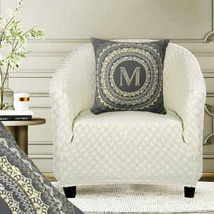 Letter M Monogram Vintage Symmetrical Pattern Cushion