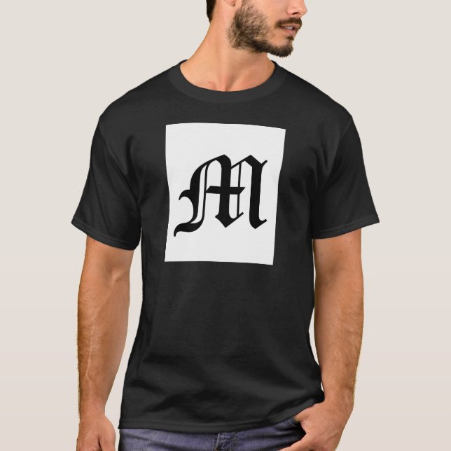 Letter M Old English Text on White Background T-Shirt (Front)