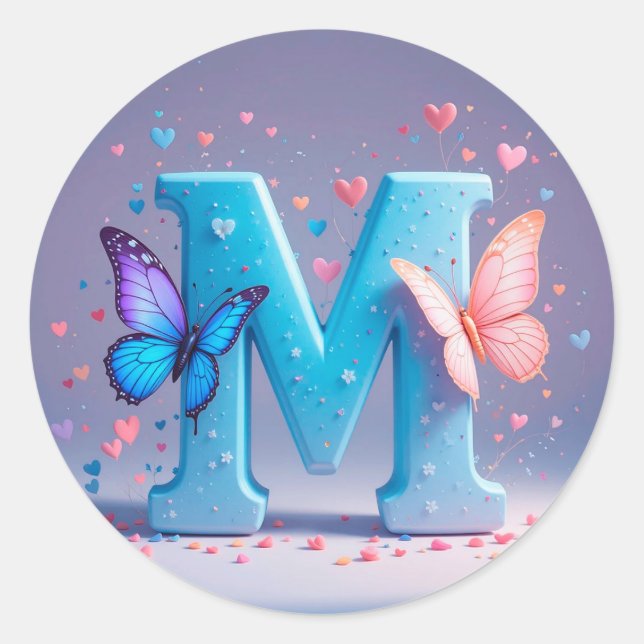 Letter M Personalised Gift, Whimsical Nature Classic Round Sticker (Front)