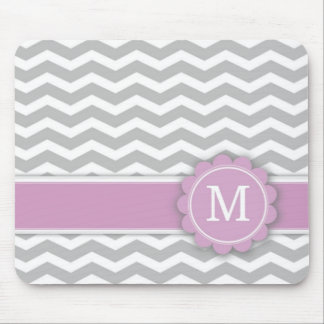 Letter M Pink Monogram Grey Chevron Mouse Pad