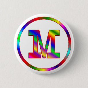 Letter M Rainbow 6 Cm Round Badge