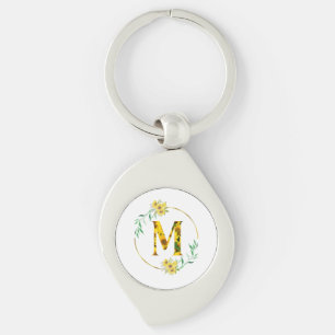 Letter M Sunflower pattern  Keychain