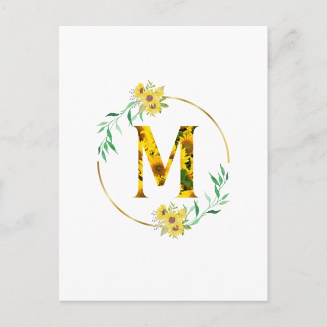 Letter M Sunflower pattern  Postcard (Front)