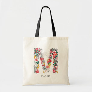 Letter M   Whimsical Floral Letter Monogram Bag I