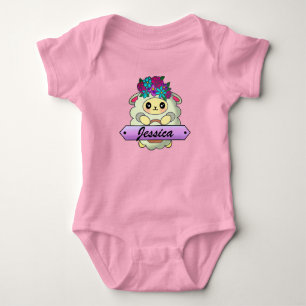 Letter Monogram Happy Flower Sheep Cute Baby Bodysuit
