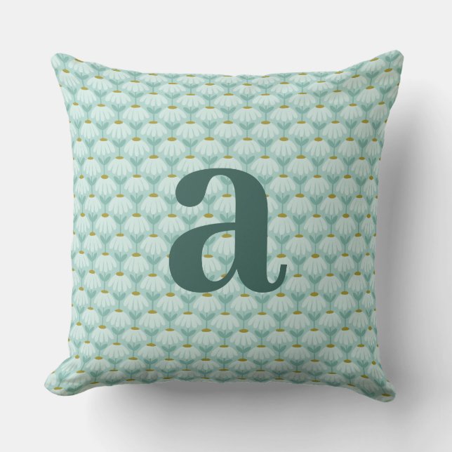 Letter Monogram Teal Blue Vintage Floral Pattern Cushion (Front)