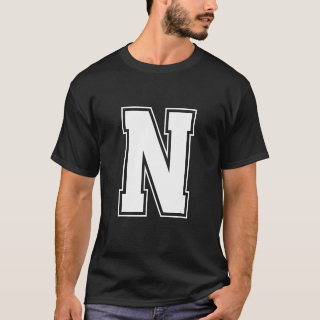 Letter N  Alphabet Bold Capital Upper Case Initial T-Shirt (Front)