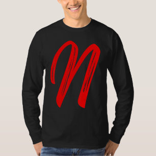 Letter N Alphabet Large Red Graphic Initial T-Shirt