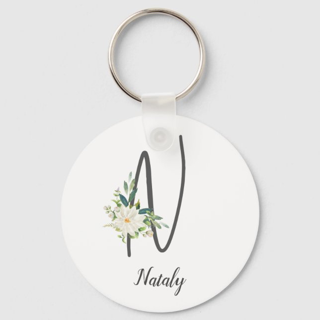  Letter N and floral personalised  Key Ring (Front)