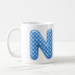 Letter N Blue Snowflake Christmas Monogram Coffee Mug