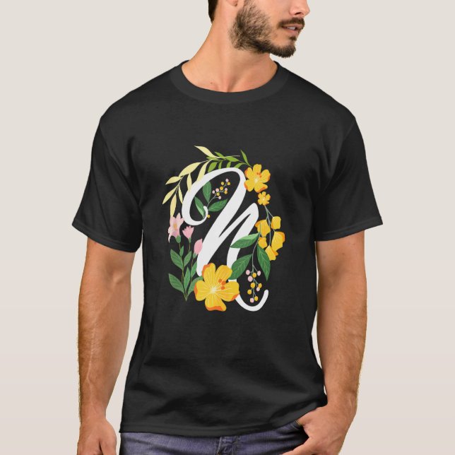 Letter N Capital Alphabet Flowers Monogram Initial T-Shirt (Front)