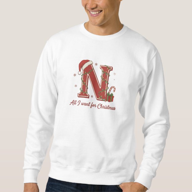 Letter N Christmas Monogram Design Sweatshirt (Front)