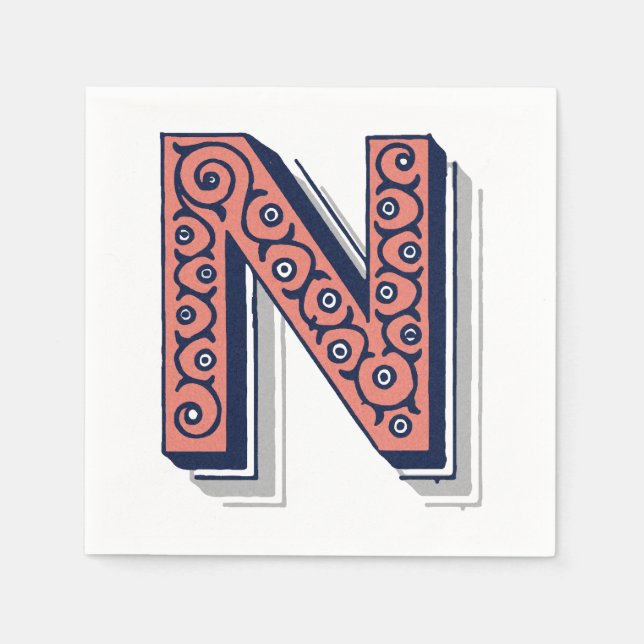 Letter "N" Elegant Embroidered Napkin (Front)