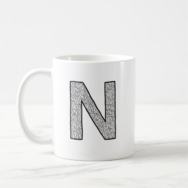 Letter N Initial Coffee Mug – Minimal Modern Style (Left)