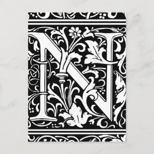 Letter N Mediaeval Monogram Art Nouveau Postcard
